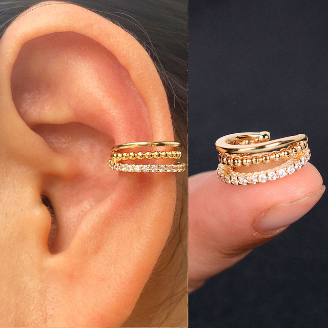 1Pc Hollow Geometry Rainbow CZ Cuff Wrap Clip On Earrings Women Girls Climber Ear Cartilage Bone Clips Fake Earring Non Piercing